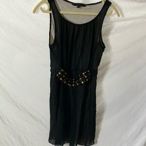 Banana Republic:Black Sheer top layer with cream liner-Jeweled belt- elastic- 6